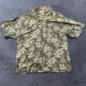 Breakwater Mens Large Olive Green Hibiscus Floral Rayon Short Sleeve Button Up